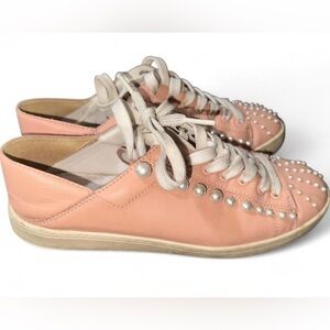 Stuart Weitzman Goldie pink pearl studded sneakers size 8.5
